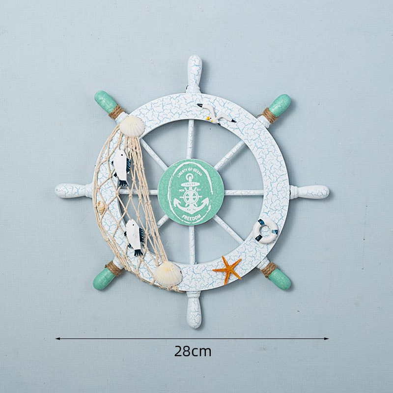 Creative Helmsman Iron Anchor Home Decoration Mediterranean Style Ocean Theme Combination Wall Hanging Wooden Crafts Ship Rudder