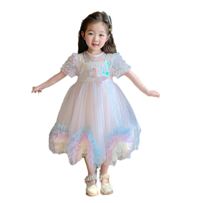 Girls' Mermaid Princess Dress Summer 2025 New Girl Stylish Trendy Ponte Dress Summer Children's dress