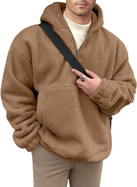 2024 cross-border new European and American men's sweater loose casual zipper hooded sweater flannel printed sweater men