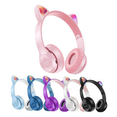 P47M headset Bluetooth headset cartoon cat ears luminous stereo headset Bluetooth headset