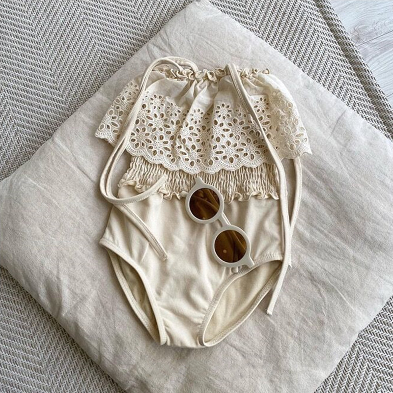 Summer New South Korea Ins Girls Piece Swimsuit Hollow Lace Strap Baby Sling Swimsuit