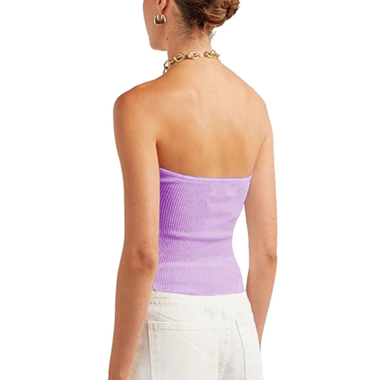 2024  European and American Spring and Summer New Solid Color Twisted Sling Short Tight Backless Tube Top Sweater Women's Clothing_voghion.com