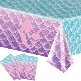 Amazon popular new mermaid theme disposable waterproof pe tablecloth can be used as background cloth