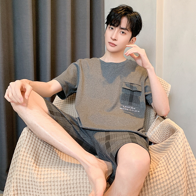 Summer Men's Home Wear Short-sleeved Shorts Pajamas Suit Thin Cool Breathable Casual Comfortable Outside Wearing at Home