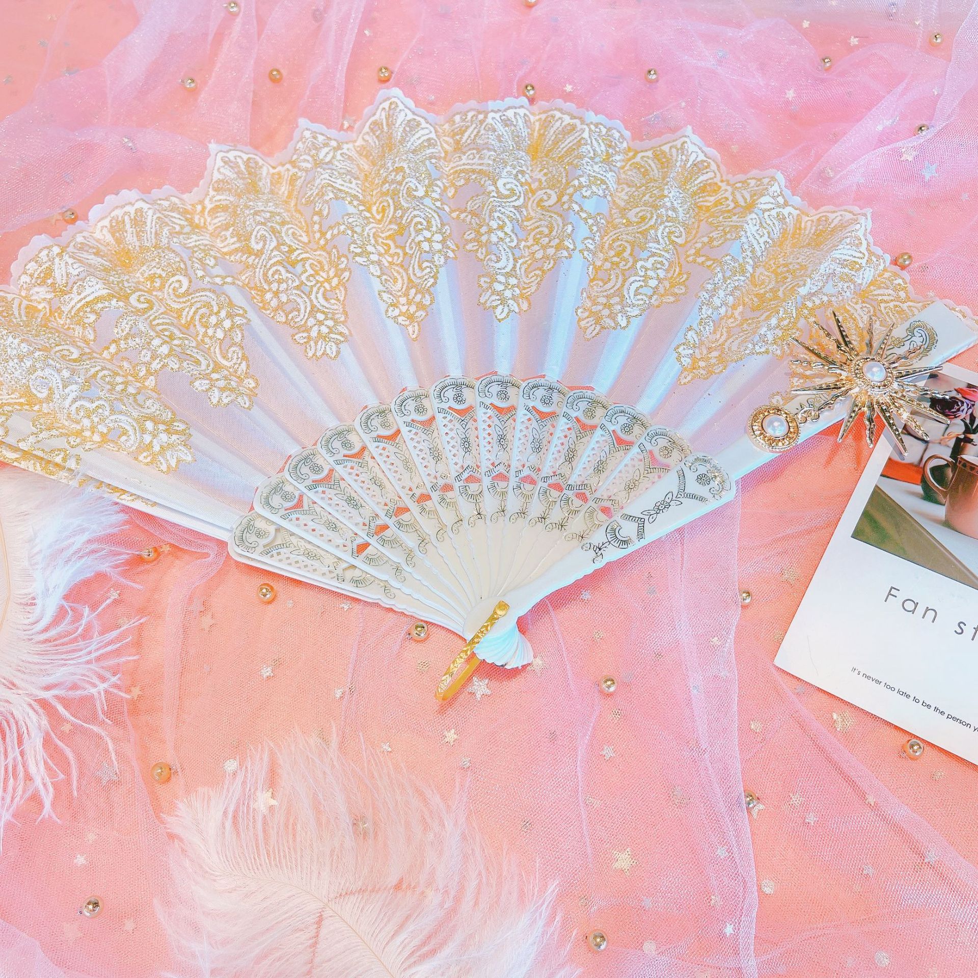 lolita lace fan gorgeous retro European style rose folding fan tea party style dark dead comic exhibition cos props