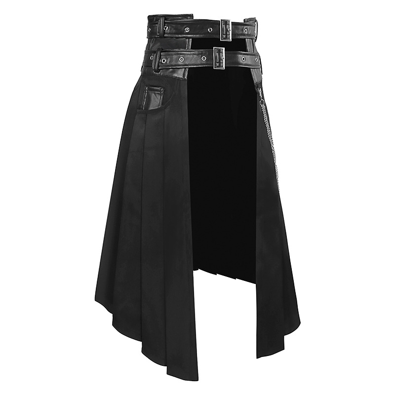 Amazon New European and American Dark Rock Punk Steam Gothic Asymmetric Pleated Skirt Menswear