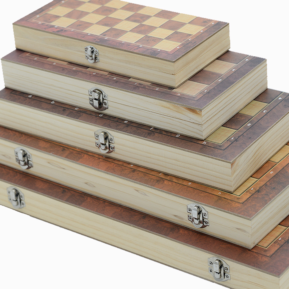 Factory direct chess foldable three-in-one wooden puzzle chess game toy chess cross-border