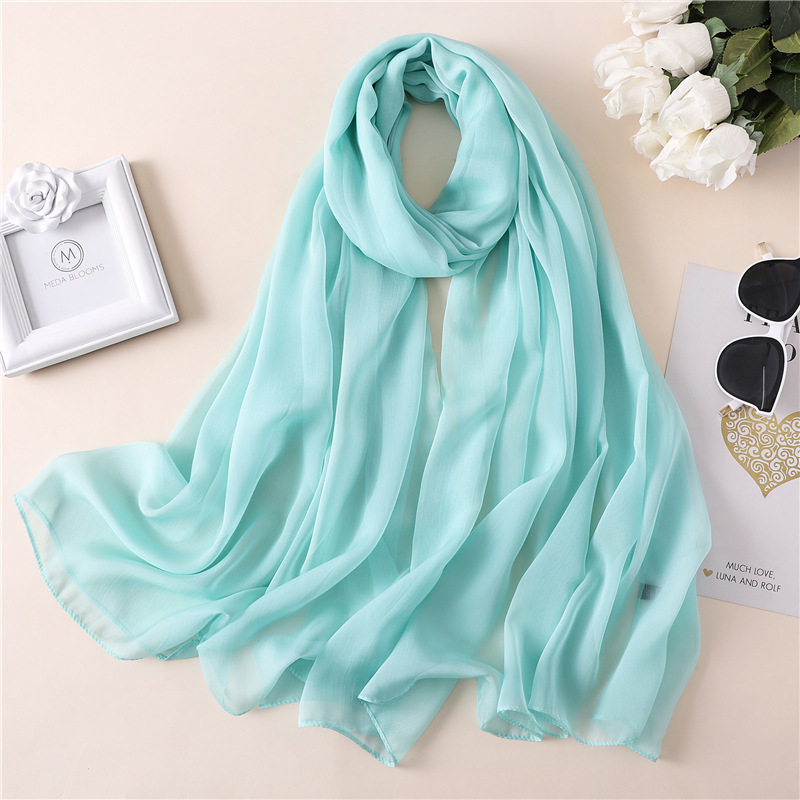 Solid Color Silk Scarf Thin Large Scarf Travel Sunscreen Decoration Photograph Shawl Crepe Plain Color Scarf All-match Western Style
