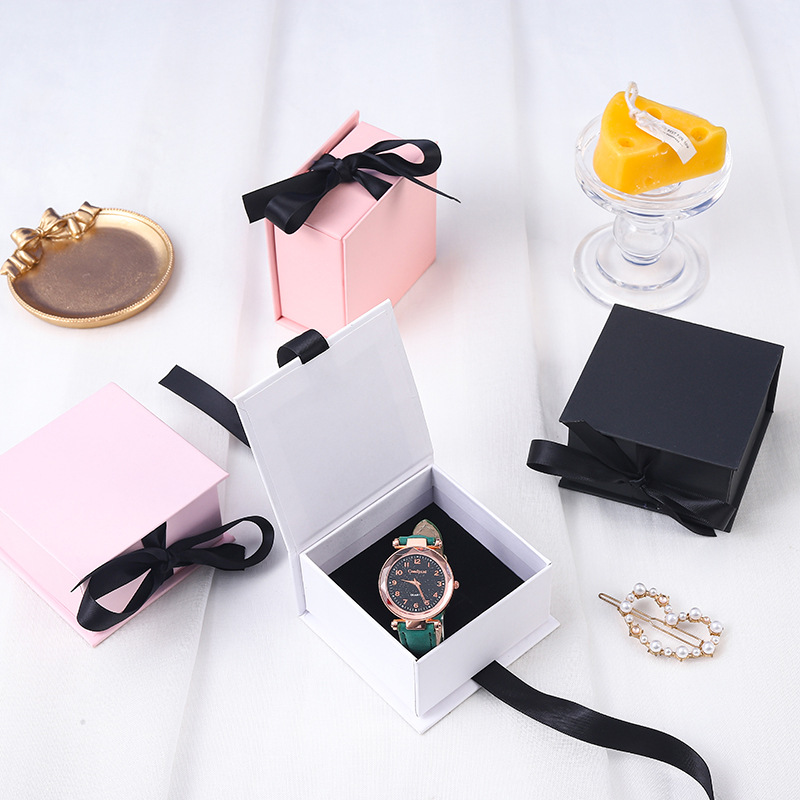 Ribbon clamshell box watch ring chest badge pin box wholesale necklace earrings bracelet book jewelry packaging box