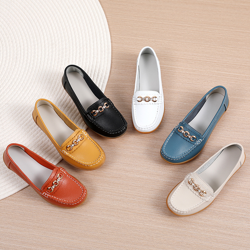 Genuine leather shoes for middle-aged and elderly mothers non-slip Oxford bottom shallow mouth versatile Korean style women's shoes plus size foreign trade steamed stuffed bun shoes for women