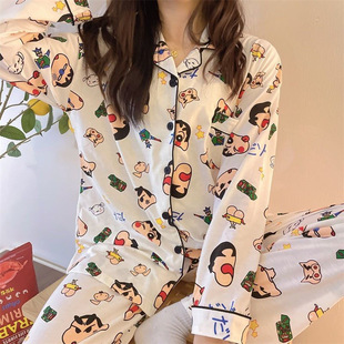 Autumn and Winter long sleeve new pajamas women's crayon Xiaoxin cute cartoon Korean style home wear autumn Southeast Asia Wholesale