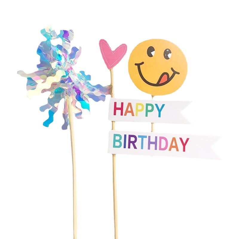 Baking Cake Decoration ins Cute Bear HAPPYBIRTHDAY Tassel Love Rain Silk Smiley Card Plug-in