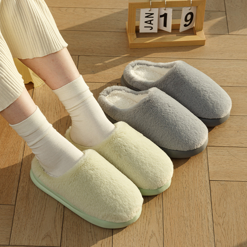 Furry slippers for women autumn and winter 2023 new fleece-lined warm home non-slip soft bottom solid color confinement shoes cotton slippers for men