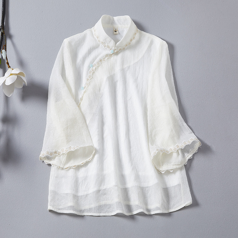 Qing Shu Zhai 2022 summer new ladies Tang suit Chinese style retro pure color tea jacket female summer