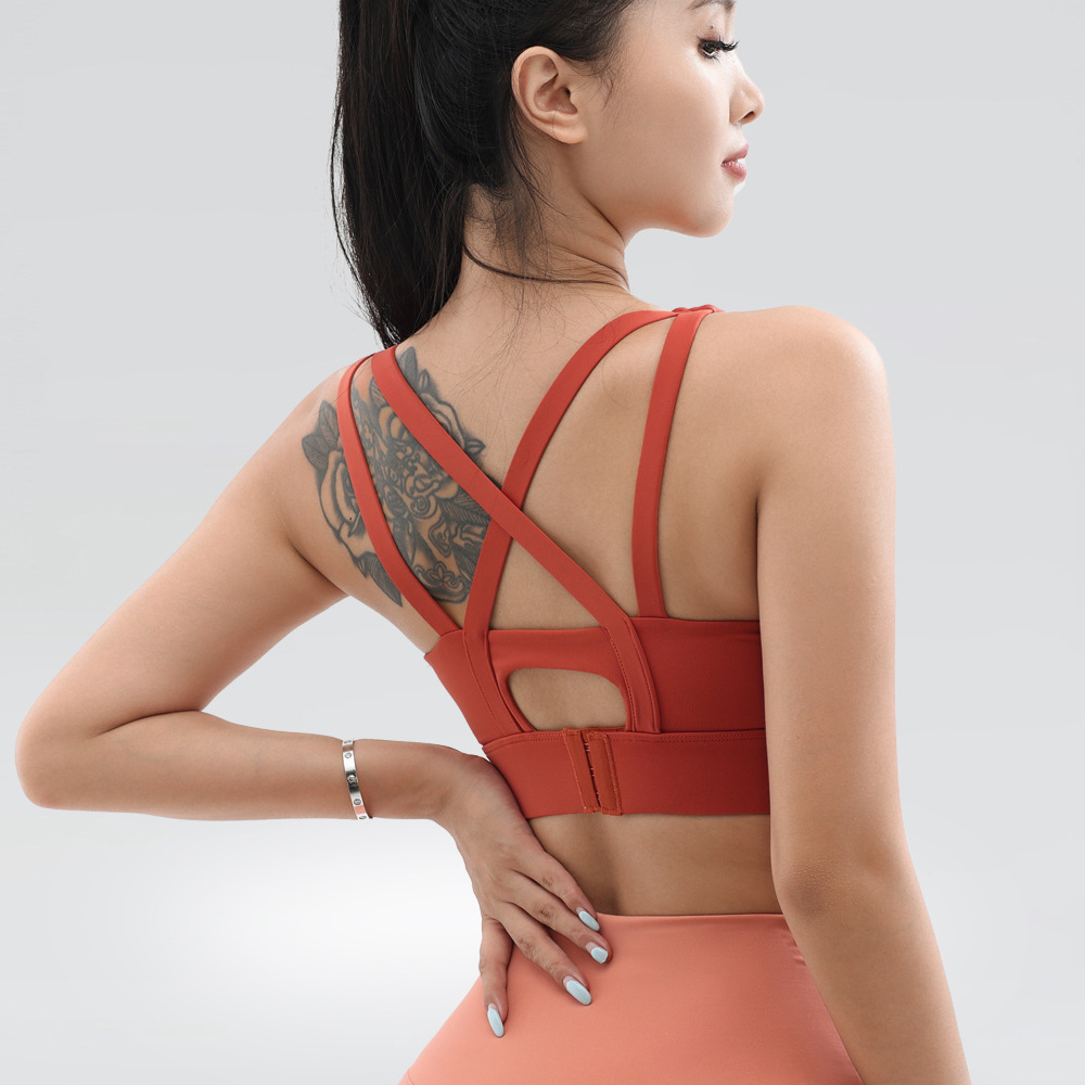 One-piece Fixed Cup Sports Underwear Shockproof Women's High Strength Running Fitness Bra Xia Mei Back Yoga Vest