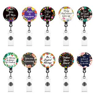 Cross-border spot inspirational rotating easy-pull buckle medical letter flower glue easy-to-pull nurse scroll badge
