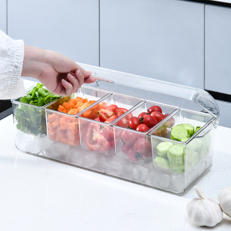 Cross-border salad storage box outdoor party picnic split ice box salad plate household plastic fresh-keeping box wholesale