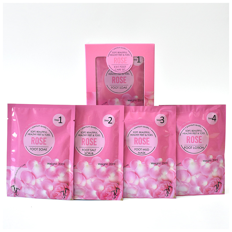 Cross-border foot bag four-part foot care kit salon party crystal mud bath salt foot bath agent 4 in 1 suit