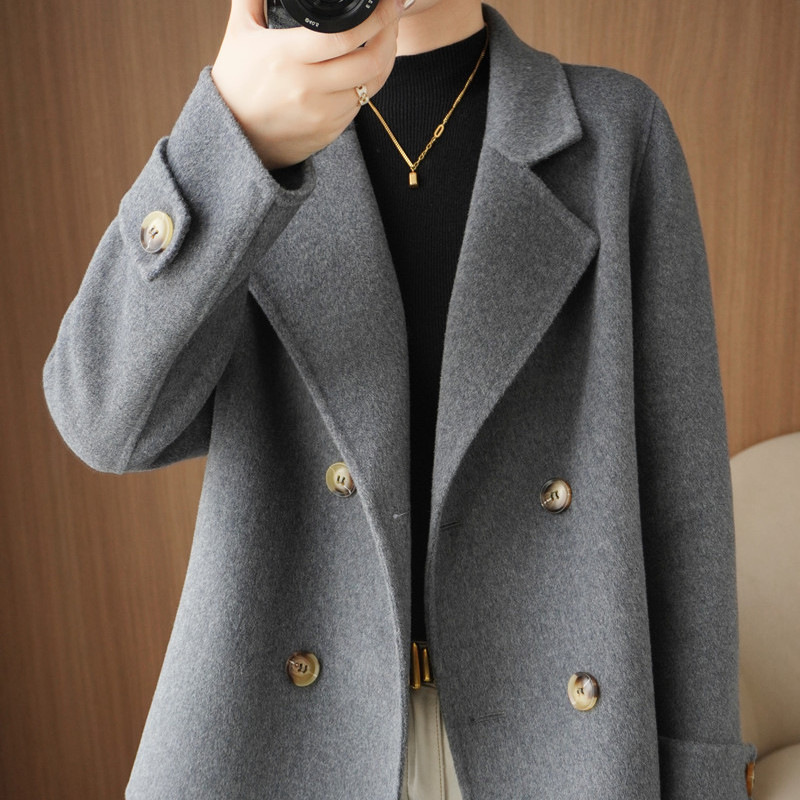 Autumn and Winter loose woolen cardigan coat short suit collar woolen coat elegant fashion trendy plus size women's clothing