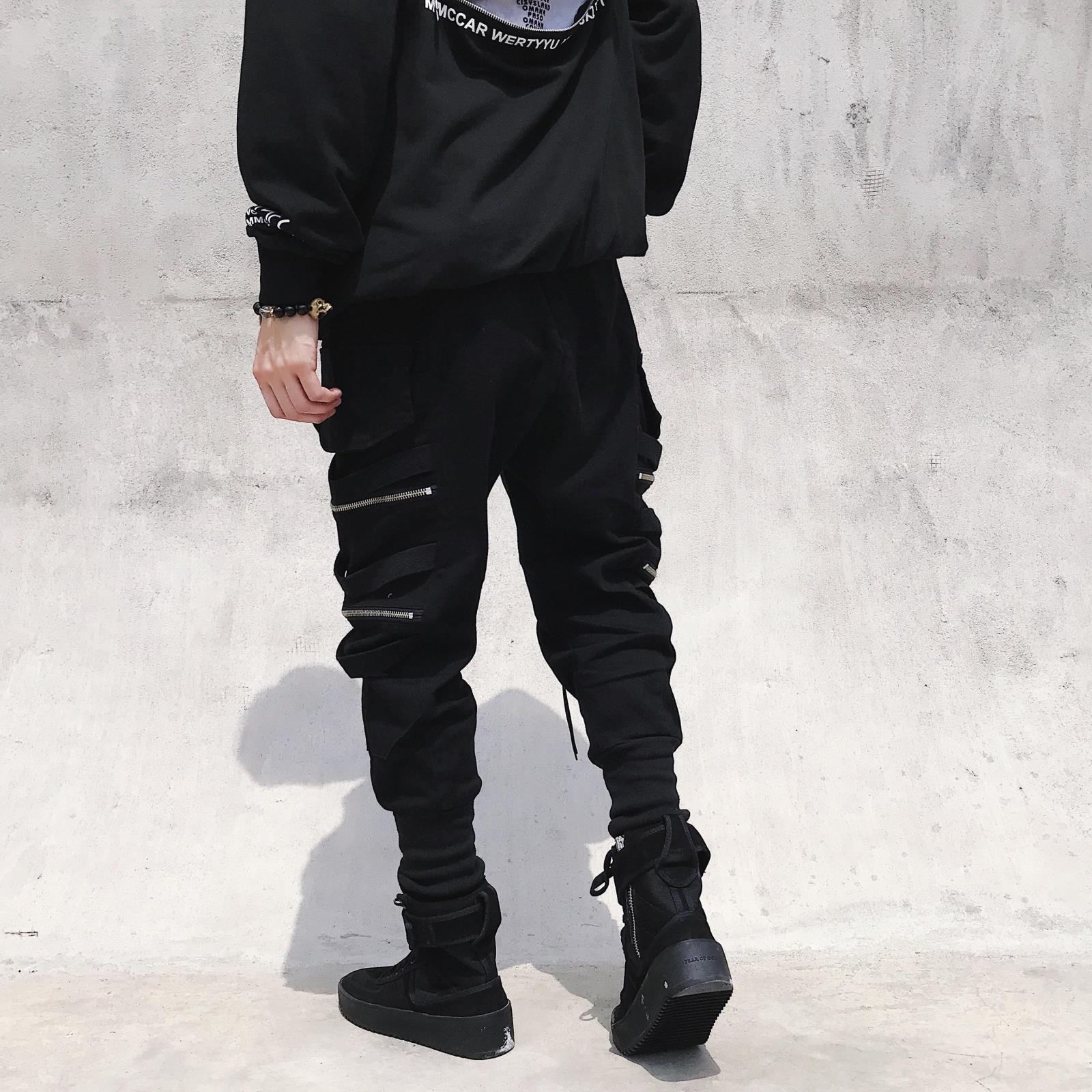 National Trendy Crock Pants Men's Trendy Brand Zipper Decorative Ribbon Trendy Leg Narrow Pants Street Hip-Hop Pants
