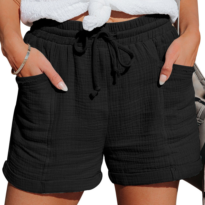 2024 European and American Cross-border Summer New Women's Clothing Amazon wish High Waist Lace-up Loose Wide Leg Shorts Women