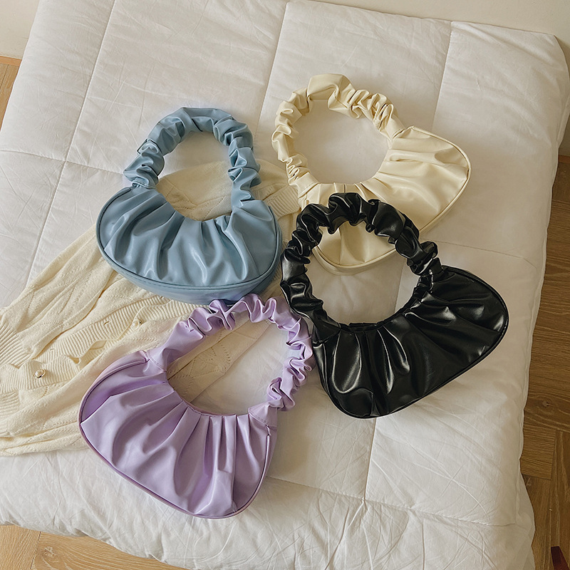 Pleated Cloud Bag Women's 2023 Spring and Summer New Style Fresh Fashion Handbag Solid Color Large Capacity Shoulder Underarm Bag