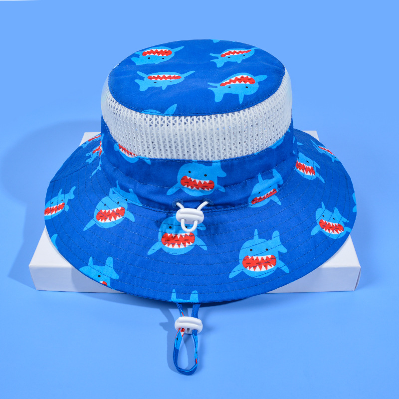 2022 children's new mesh sun hat boys and girls sunscreen fisherman hat spring and summer shark basin hat cross-border manufacturers