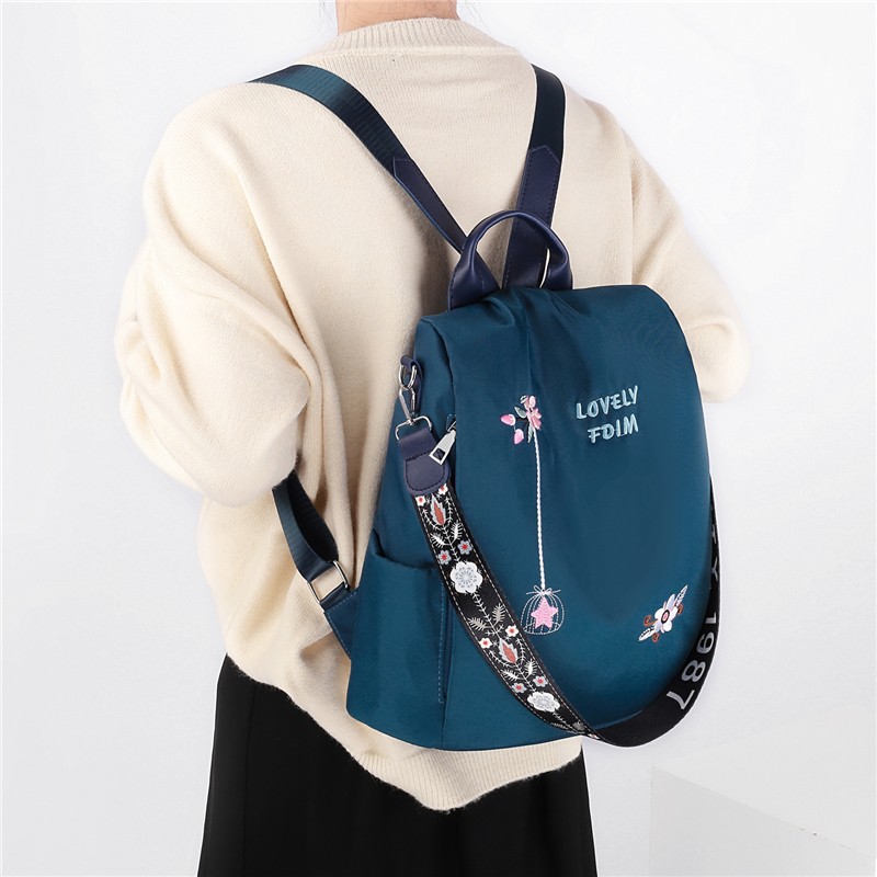 2020 New Flower Embroidered Double Backpack Artistic National Style Women's Oxford Backpack Large Capacity Internet Famous Women's Anti-theft Bag