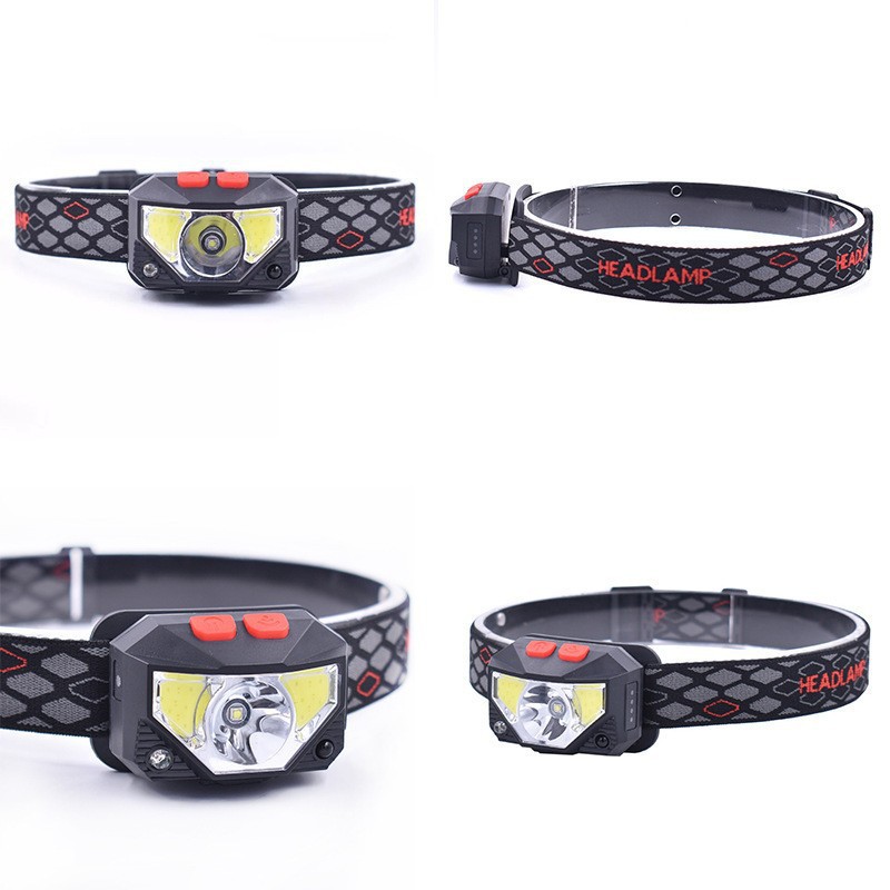 New LED induction red fishing headlight mini USB built-in battery multi-function light COB strong light headlight