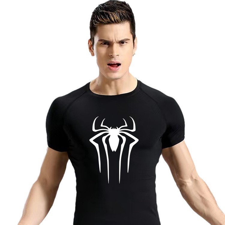 Cross-border manufacturers sell men's fitness clothing 2099 spider print tights T-shirt quick-drying high-elastic sports top
