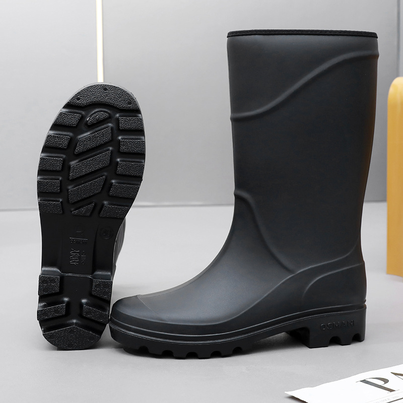 Men's Fashion Waterproof Shoes Construction Site High Rubber Boots Adult Rain Shoes Men's Middle Barrel Labor Protection Rain Boots PVC Cross-border Rubber Shoes