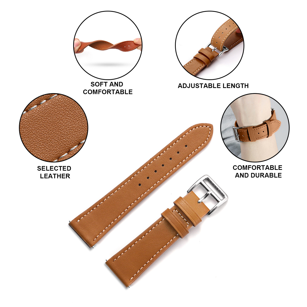 For Samsung Watch Leather Strap Leather Business Pin Buckle Huawei GT Jiaming Strap 20-22mm Universal