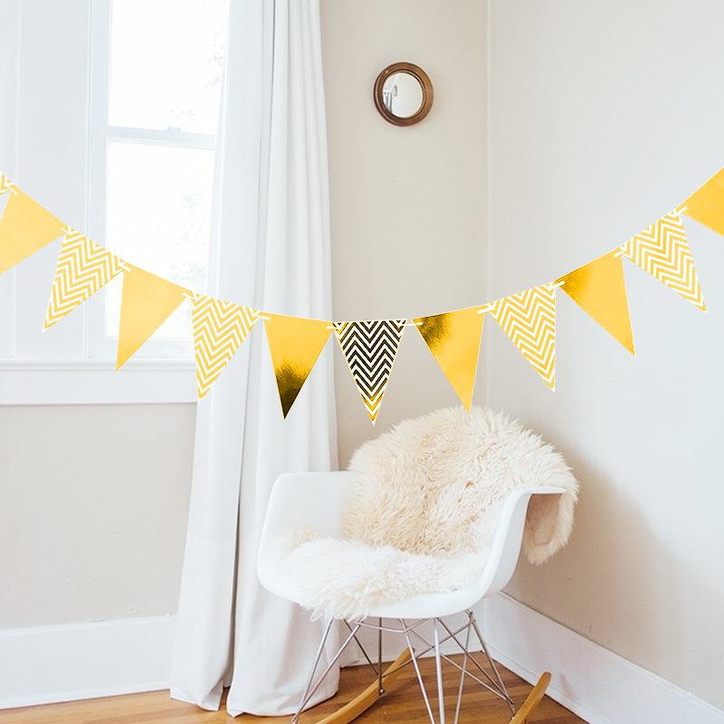 Wholesale gilded pennant wave flag birthday party supplies atmosphere decoration gold and silver pink blue pennant banner