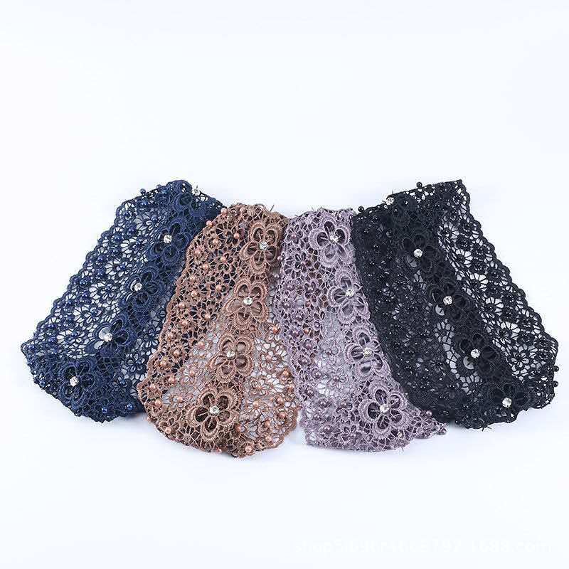 Korean Summer Hook Lace Hair Band Pearl Hollow Thin Wide Hair Band Lace Elastic Headband Hair Accessories Headband Headscarf