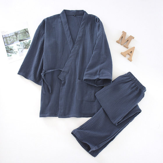 Couple's Japanese-style Kimono Pajamas Spring and Summer Thin Cotton Crepe Men's Bathrobe Lace-up Home Suit Sweaty Clothes