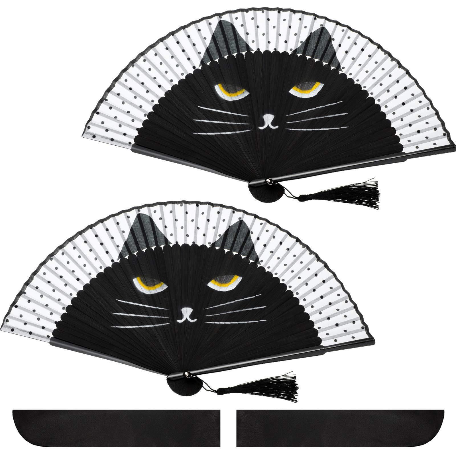 Spot paint fan bone spray painted cat folding fan Japanese style and wind cartoon cat set folding fan can be matched