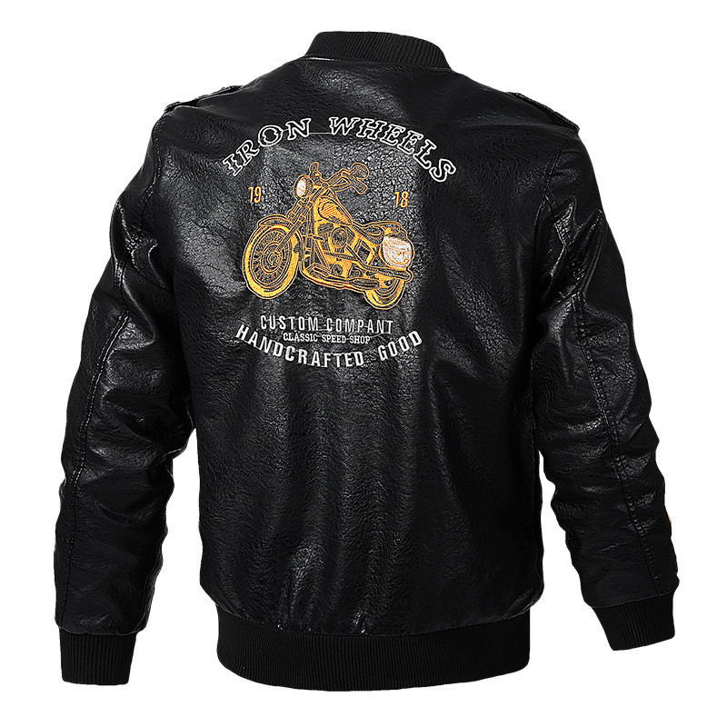 Cross-border foreign trade explosions Spring and Autumn new V-neck men's motorcycle leather washed PU leather jacket trendy men's leather manufacturers