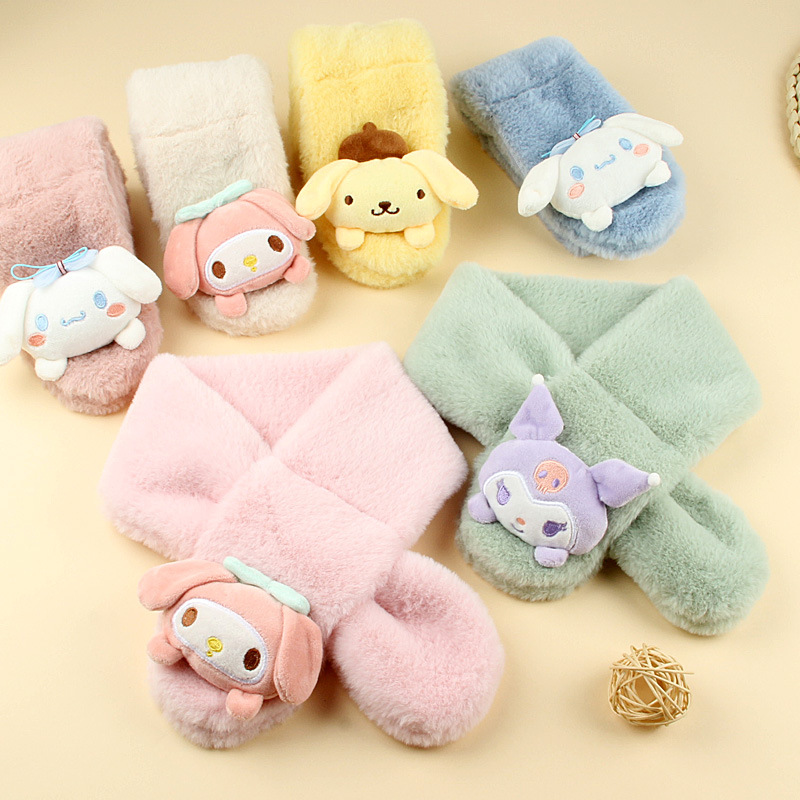 New children's scarf autumn and winter plush imitation rabbit fur cartoon baby scarf warm thickened cross fur scarf