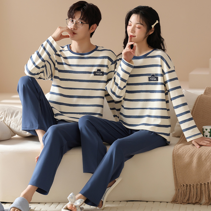 Autumn Pajamas Women's Tight-Fitting Pure Cotton Long-Sleeved Pants Suit Youth Large Size Loose Casual Couple Wear Home Clothes