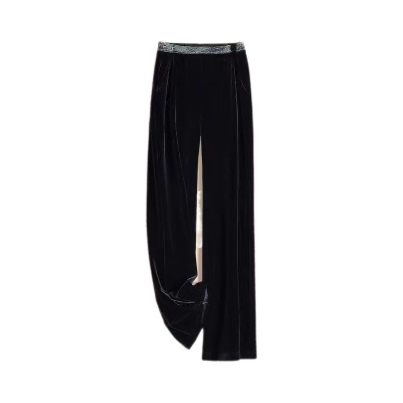 Gold velvet wide-leg pants women's casual pants spring and autumn high waist draping slimming middle-aged women's pants narrow straight pants