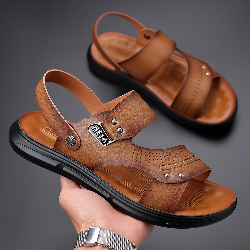 Men's Sandals Summer Beach Shoes Sandals Dual-use 2023 New Leather Fashionable Soft Sole Men's Casual Anti-slip Shoes