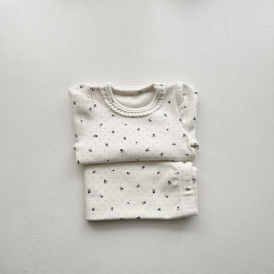 Korean-style Baby Cotton Printed Stretch Home Suit Newborn Fashionable Lovely Lace Suit Comfortable Fashionable