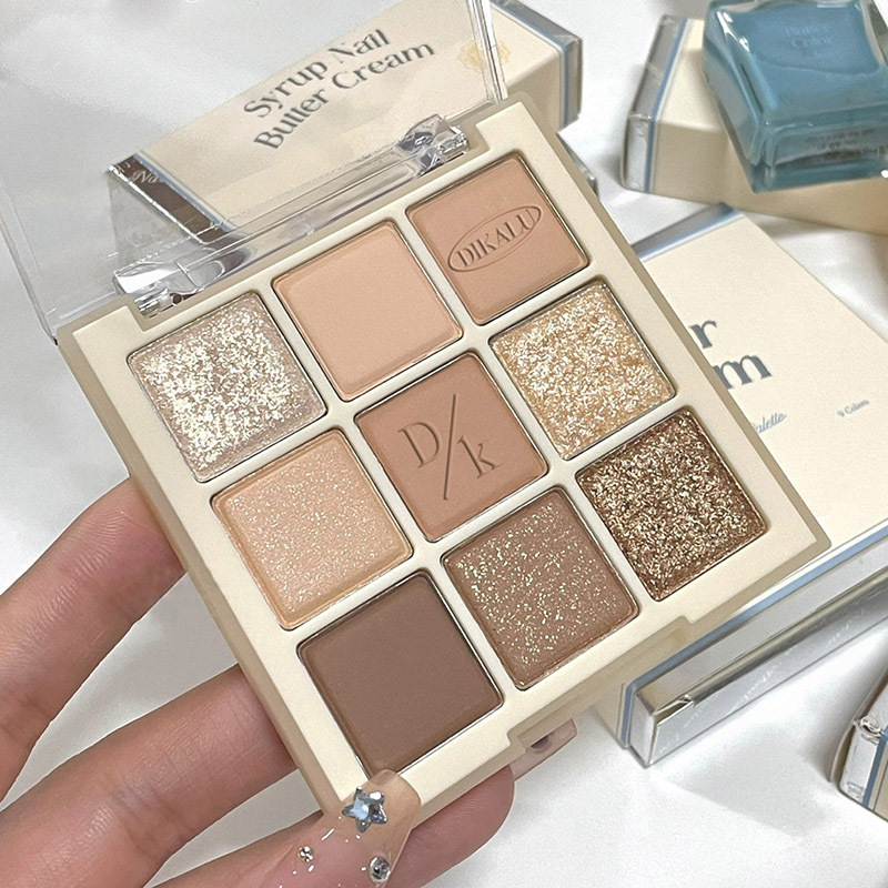 DIKALU Milk Tea Eyeshadow Plate Pearlescent Matte Jiugongge Eyeshadow Transparent 9 Color Eyeshadow Makeup Plate