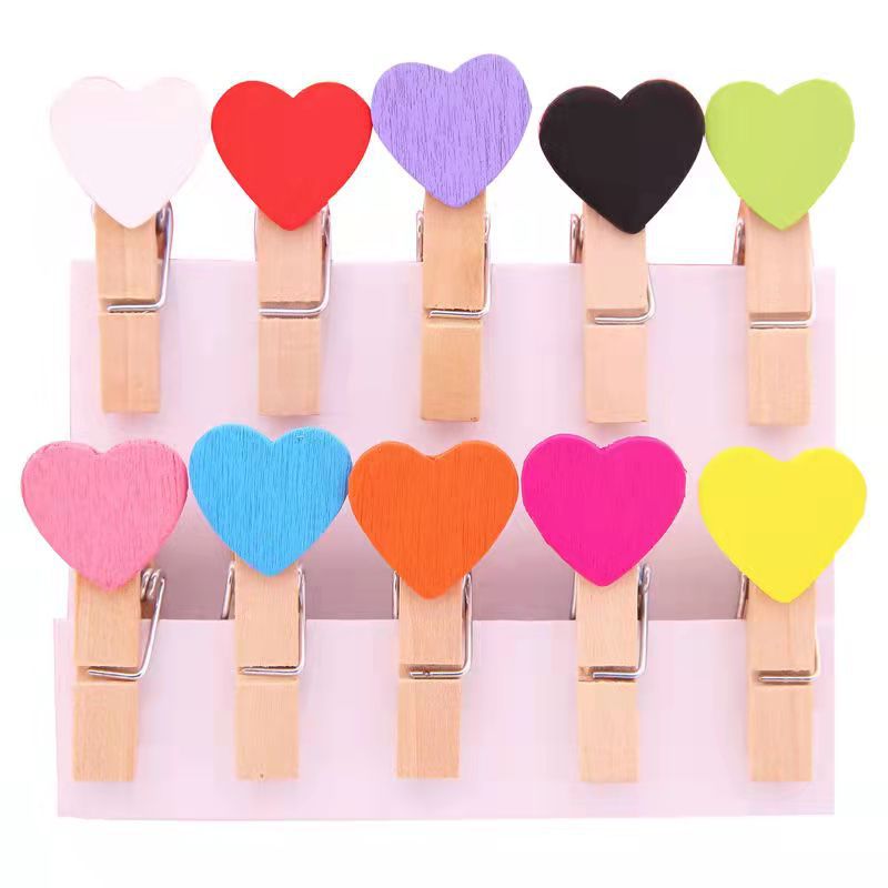 Factory wholesale 3.5/3cm long love wood clip color heart-shaped small clip wooden cartoon photo frame clip