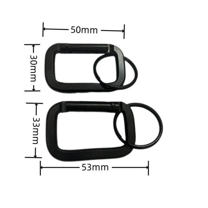 Spot wholesale rectangular mountaineering buckle aluminum alloy runway buckle with key ring square buckle black square buckle
