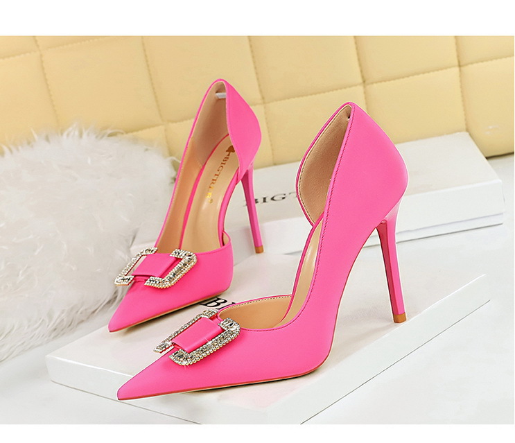 Slim side hollowed-out high heels for women slim heels super high heels rhinestone buckle single shoes_voghion.com