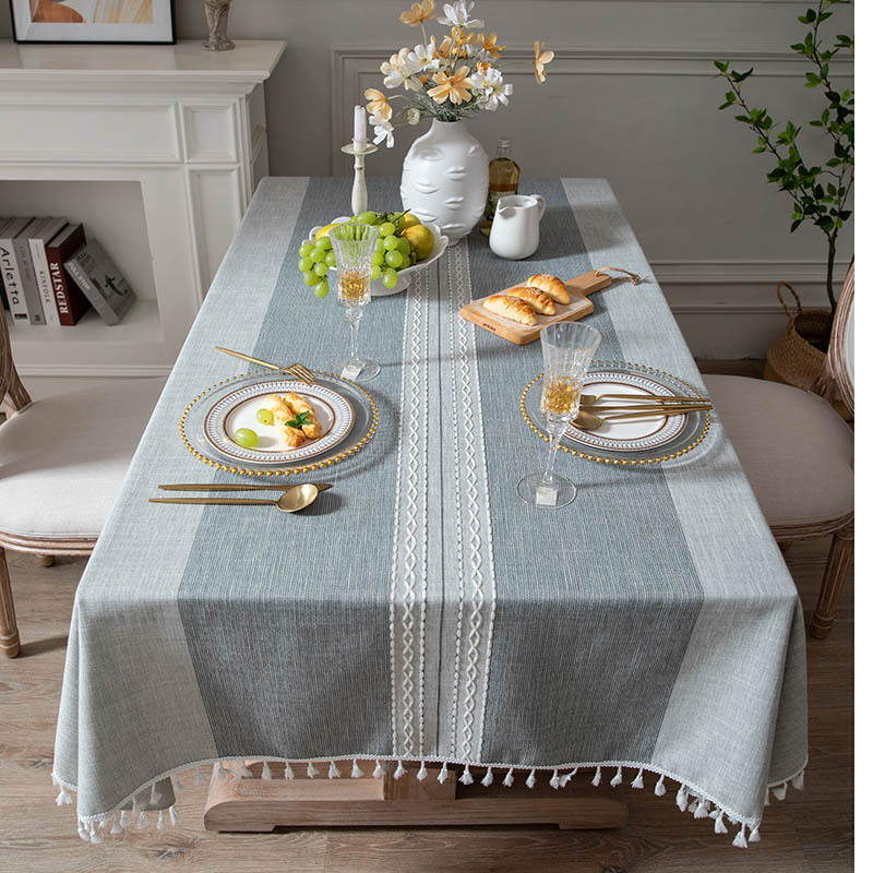 Flying cat American Amazon cross-border Curry striped knitted jacquard rectangular tablecloth wholesale beige tassel cover cloth