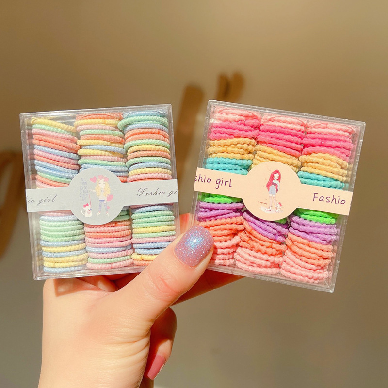 90 boxed children's seamless small rubber band candy color baby hair ring cute high stretch hair wholesale