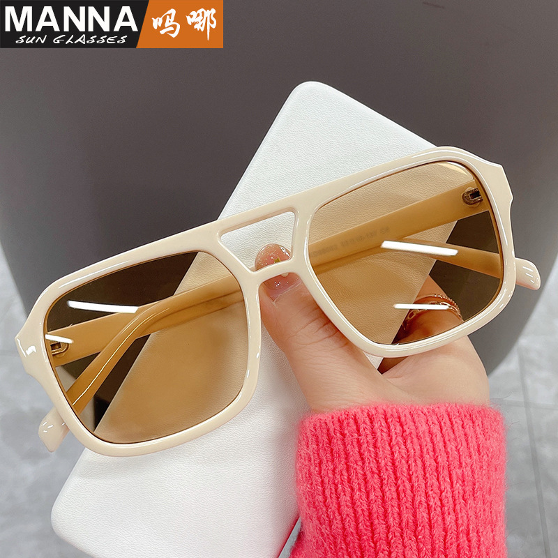 New Korean-style Square Double-beam Sunglasses for Men and Women Retro Personalized Ocean Pieces Glasses Internet Popular Trendy Shot Sunglasses Cross-Border