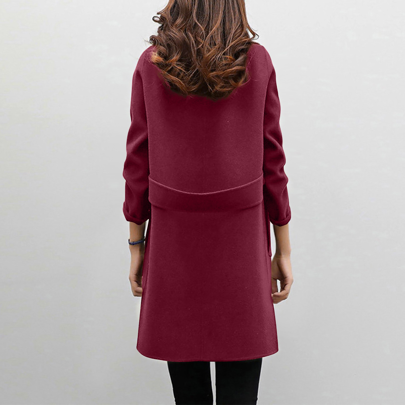 Woolen coat mid-length double-breasted long sleeve solid color woolen coat for women_voghion.com